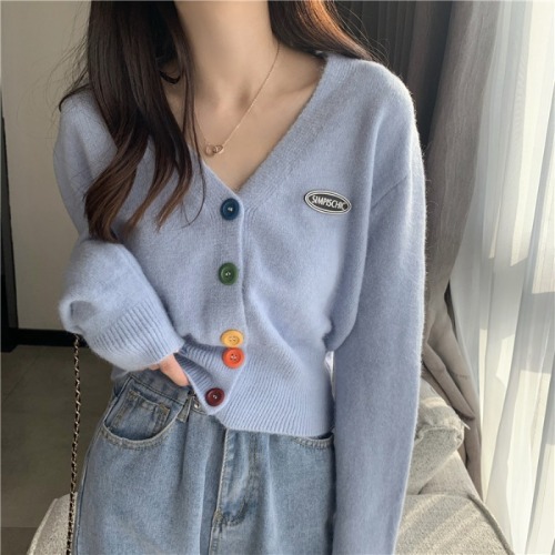 Sweater coat cardigan women's thin section early spring and autumn new v-neck sweater with core-spun yarn