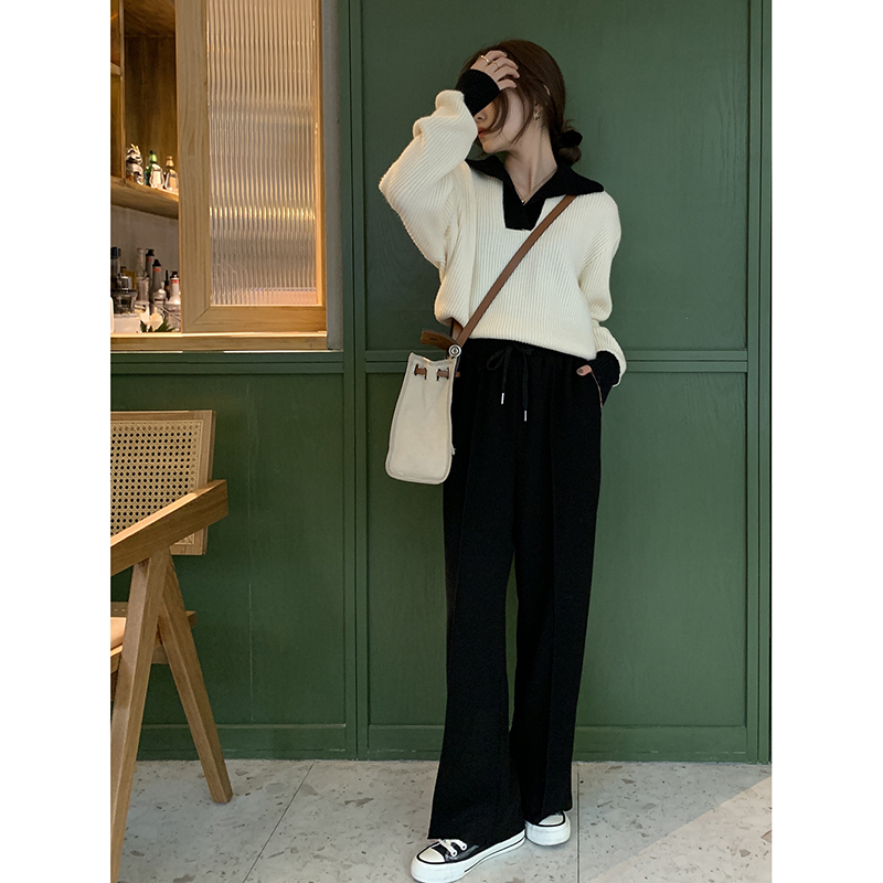 Korean version of the V-neck long-sleeved knitted sweater women's new inner bottoming shirt loose color matching layered with mohair