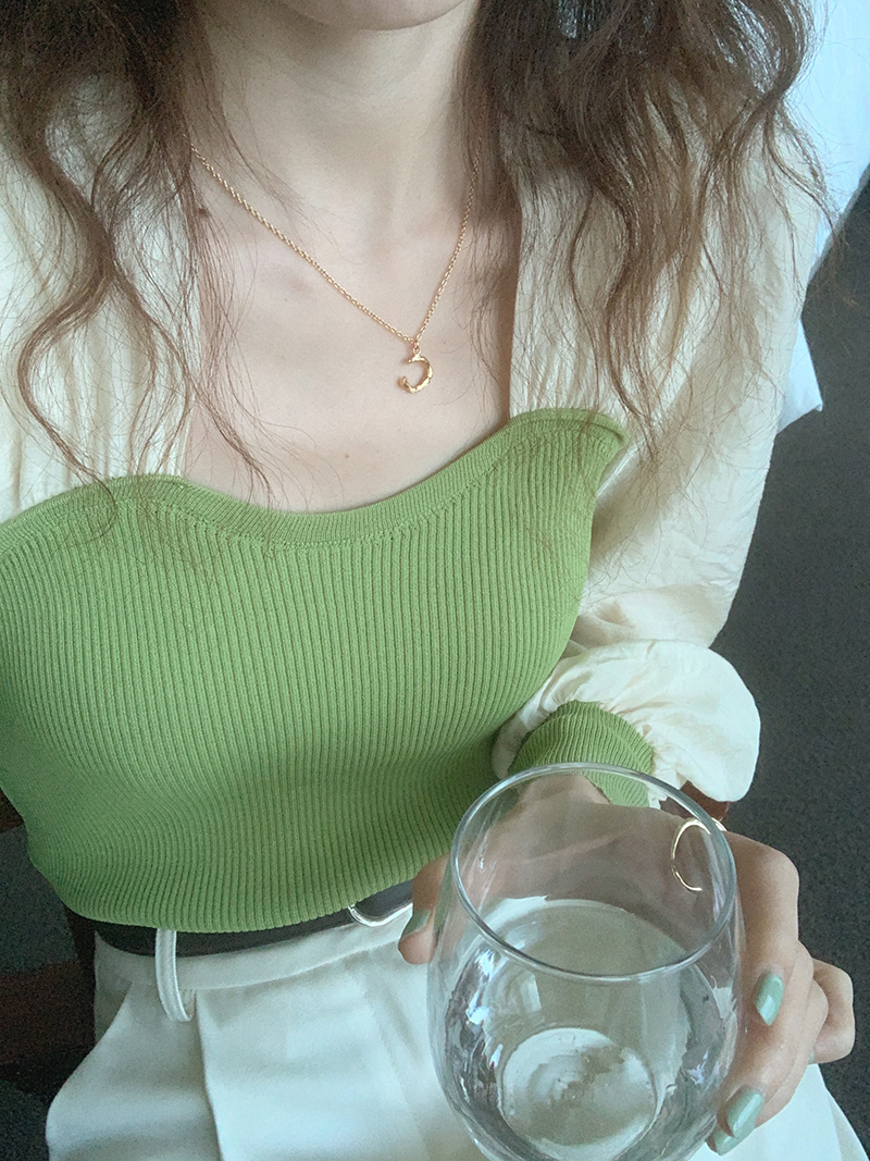 French long-sleeved sweater new early autumn ins green slim fit slim temperament short cool silk