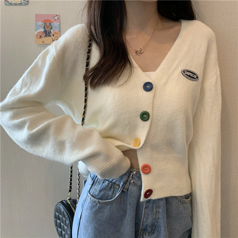 Sweater coat cardigan women's thin section early spring and autumn new v-neck sweater with core-spun yarn