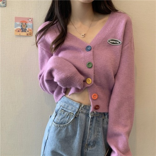 Sweater coat cardigan women's thin section early spring and autumn new v-neck sweater with core-spun yarn