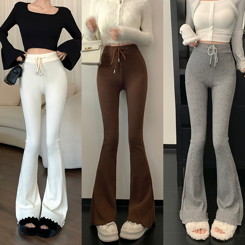 Real price real price Spring drape high-waist knitted casual pants women's slim fit slim mopping floor micro flared trousers