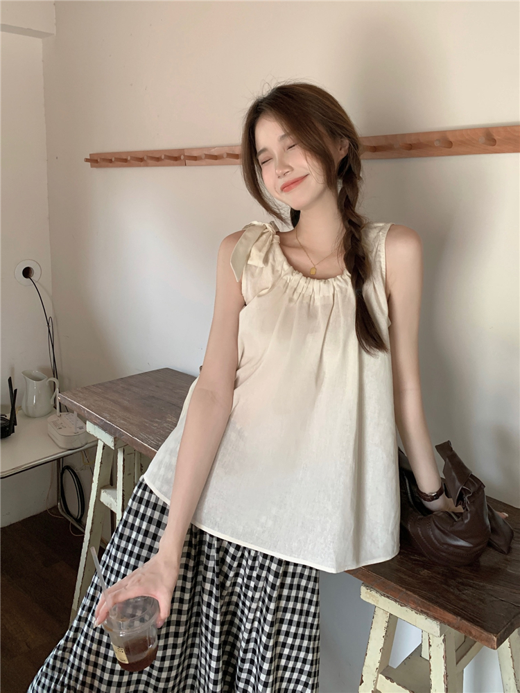 !  Summer design sense all-match thin straps loose temperament pleated chic pullover vest top