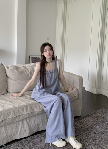 Relaxed back strap vest top + loose wide feet mopping casual pants two-piece suit