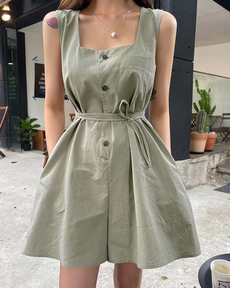 2023 summer new button-up vest style jumpsuit shorts