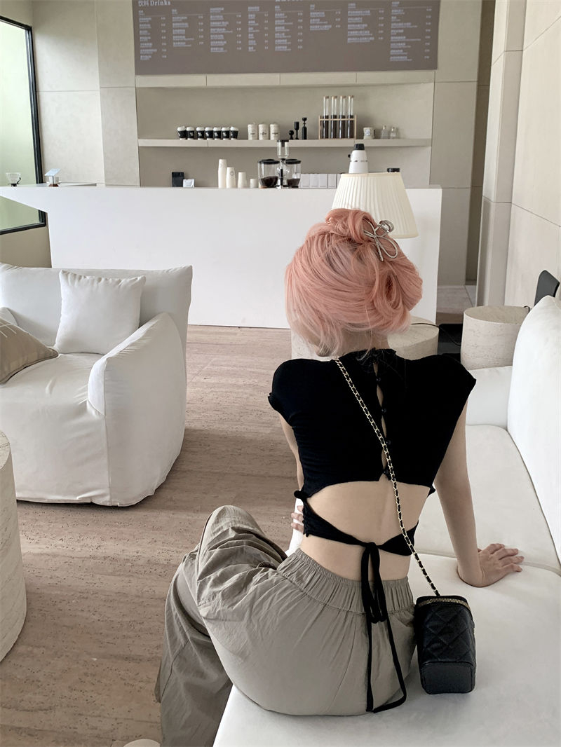 Summer high-end sense of American hot girl with umbilical straps short-sleeved top slim fit and thin short sexy waistless T-shirt for women