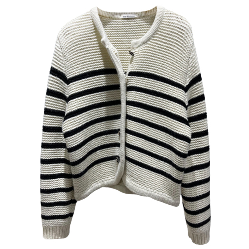 Fine rice custom spring new Korean Dongdaemun small fragrant striped knitted cardigan women's short thick stick needle sweater coat