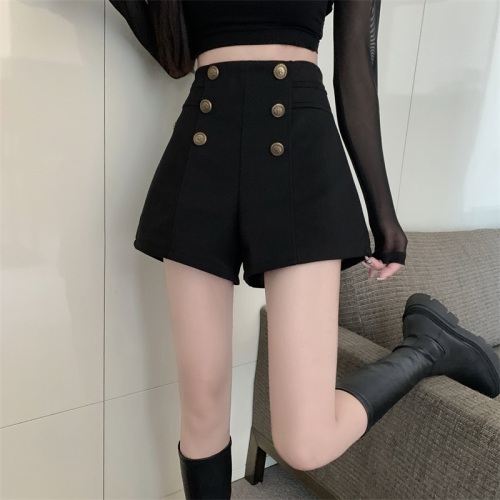 Woolen shorts women's early autumn  new boot pants slim double-breasted loose shorts