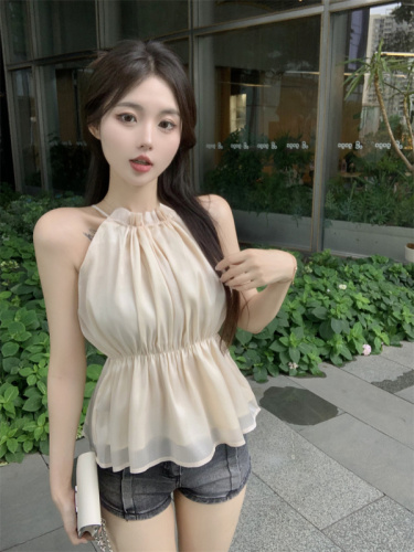 New Korean age-reducing sleeveless halter neck waist camisole shirt