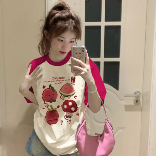 American-style niche raglan shoulder short-sleeved t-shirt women's summer ins Korean loose stitching design unique unique top ins