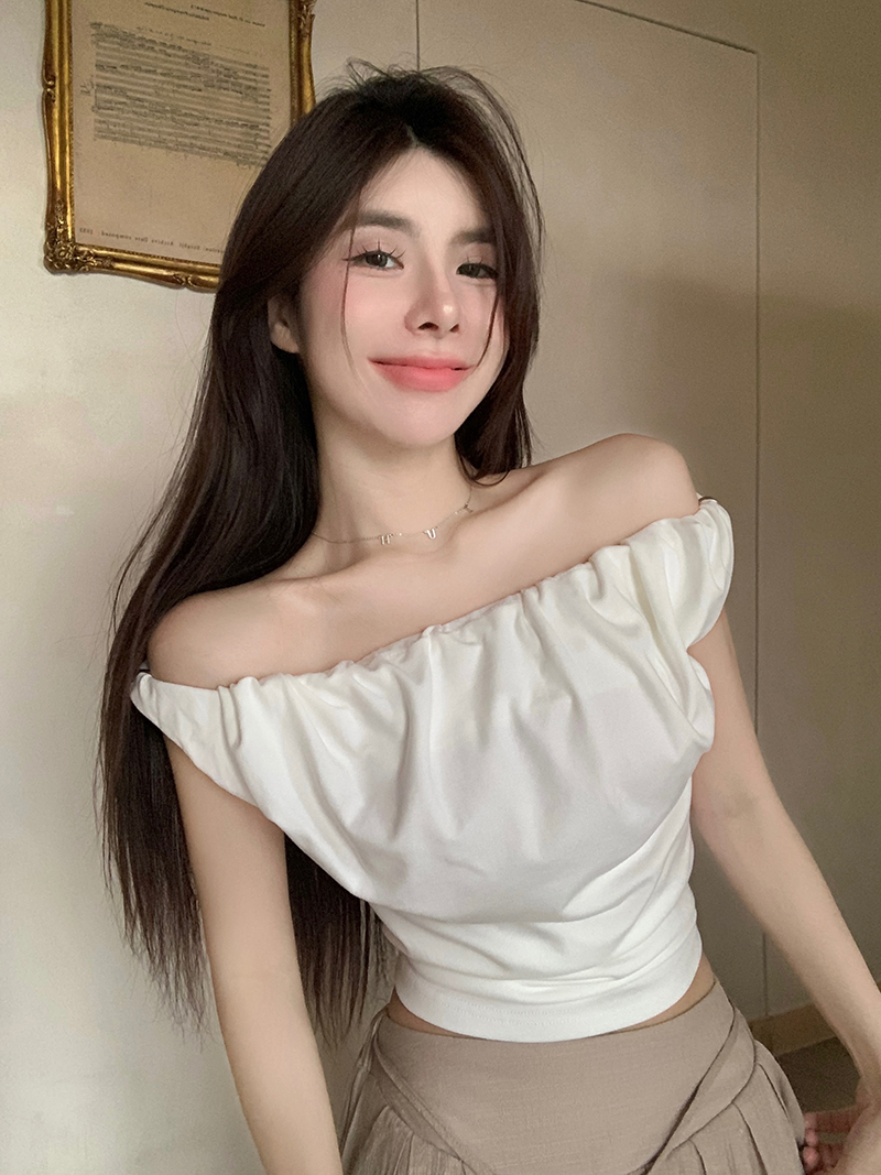 !  Metal ring two-wear pleated camisole women's gentle and thin design niche top 2120
