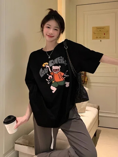 Short-sleeved t-shirt female loose Korean version of ins tide 2023 spring and summer new mid-length half-sleeved top ins tide