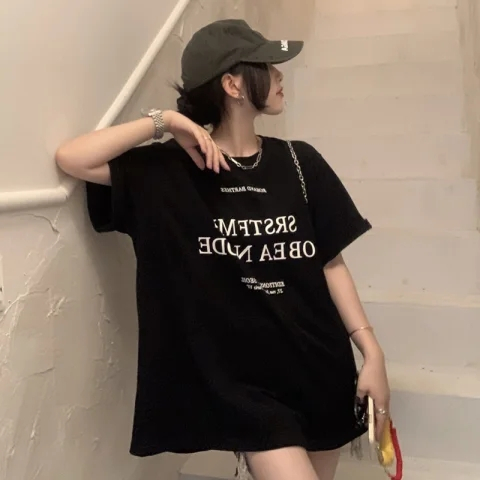 Short-sleeved t-shirt female loose Korean version of ins tide 2023 spring and summer new mid-length half-sleeved top ins tide