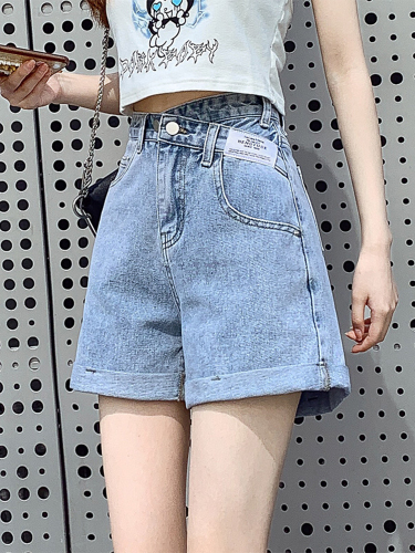 Denim Shorts Women's Summer Thin Style 2024 New High Waist Slim Loose Design Curled A-Line Hot Pants