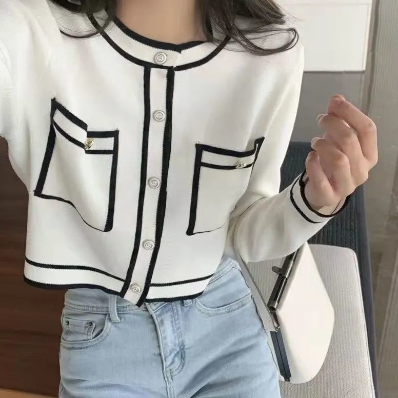 Internet celebrities recommend small fragrant style knitted cardigan women's scheming design short style outerwear jacket trendy