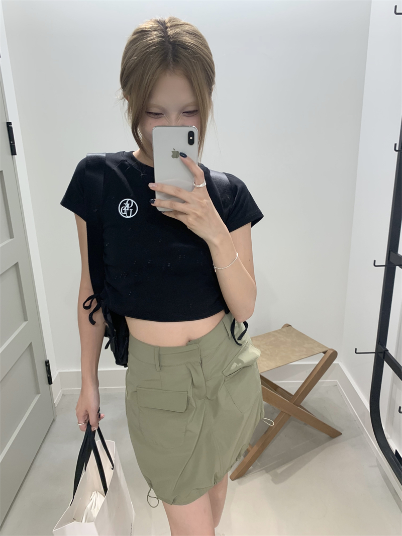 ~ Original American letter slim short sleeves + sports tooling skirt drawstring a-line skirt