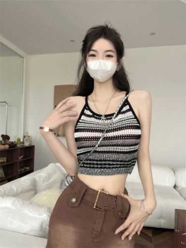 Summer new retro vest suspenders embroidered street hot girl style all-match thin top women