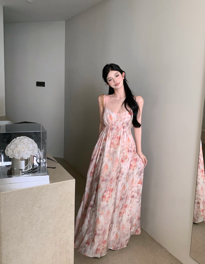 Slim slim mid-length new Chinese style waist strap dress high-end temperament long skirt