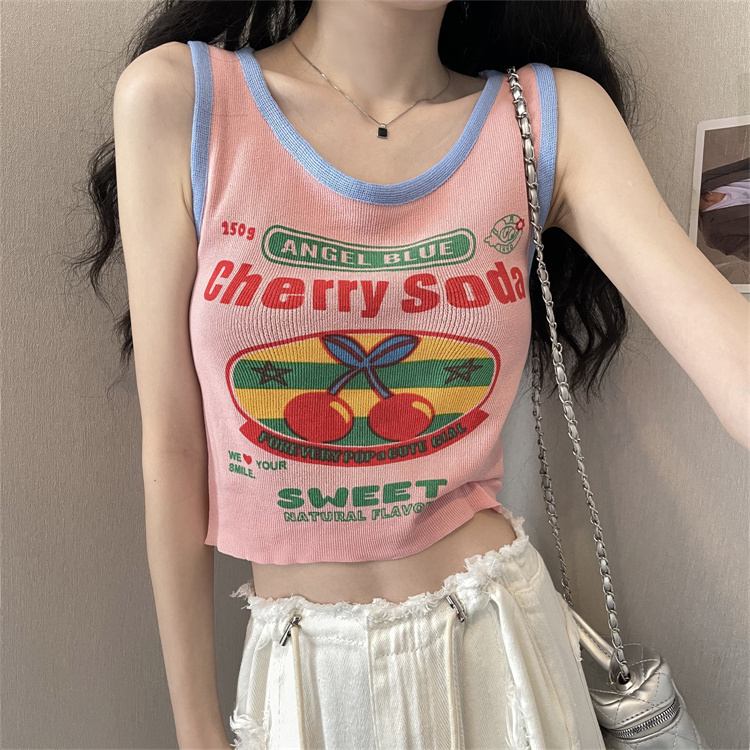 Real price real shot sleeveless top women's summer design letter printing short sweet and spicy vest