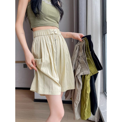 New five-point ice silk wide-leg five-point pants women's summer thin section high waist drape loose all-match casual shorts trendy
