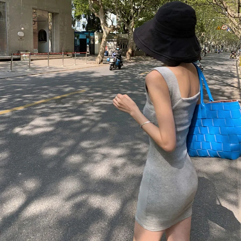 Clothes house gray broadband suspender skirt women's autumn and winter bottoming tight-fitting black vest dress