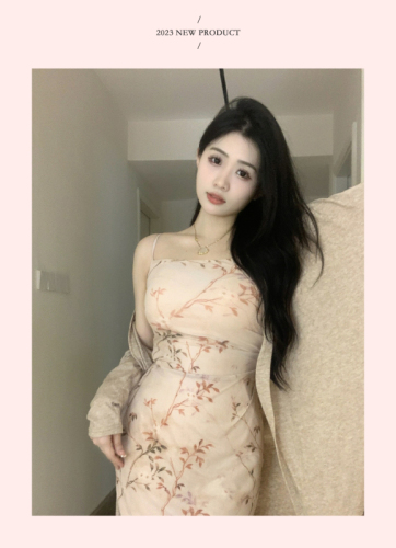 Gentle and soft misty rain into the south of the Yangtze River new Chinese style dress summer slightly fat and thin broken floral long suspender skirt