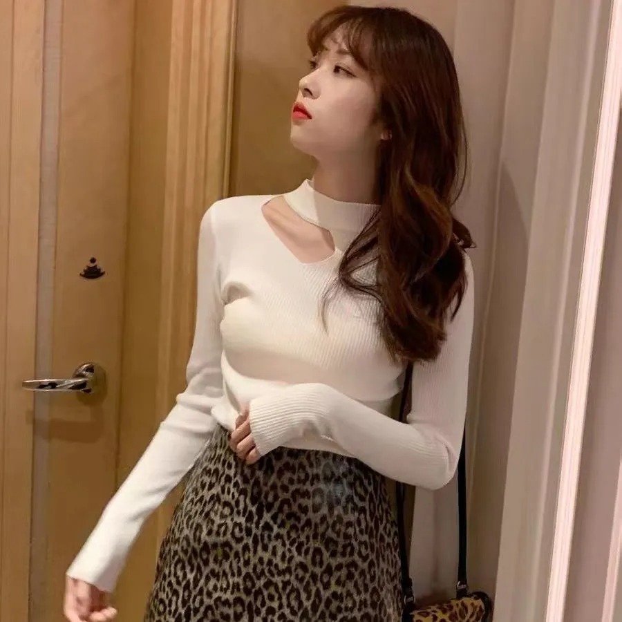 Bottom shirt women's autumn and winter inner scheming clavicle new foreign style top half turtleneck sweater