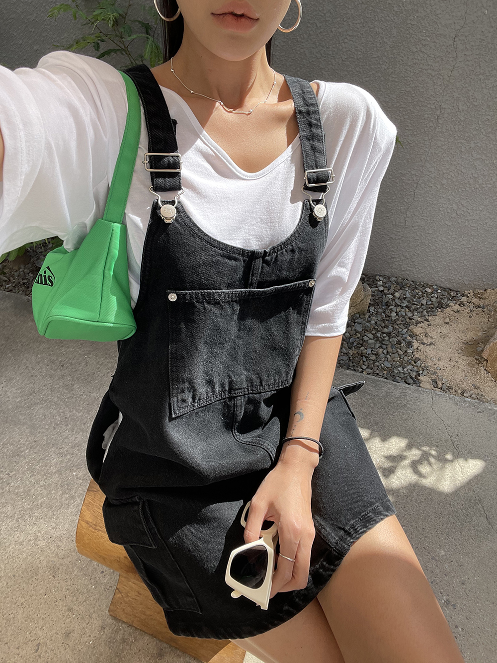 Black Denim Mini Skirt with Cargo Pockets