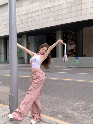 American-style street drawstring pleated design sense low-waist slightly flared overalls loose casual trousers