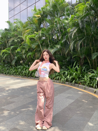 American-style street drawstring pleated design sense low-waist slightly flared overalls loose casual trousers
