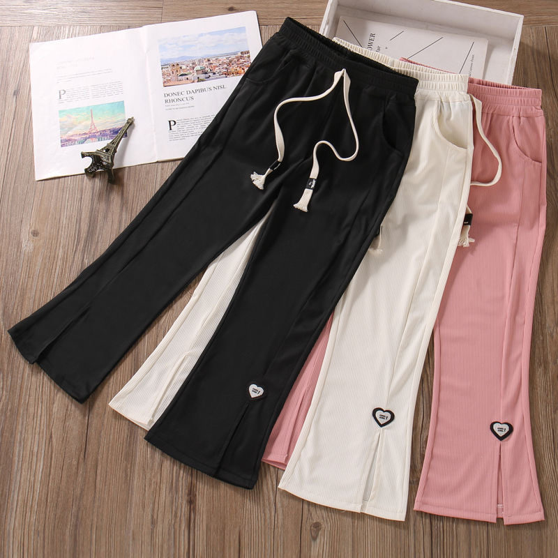 Girls flared pants 2023 new summer slit net red foreign air powder black ice silk children's thin section all-match pants