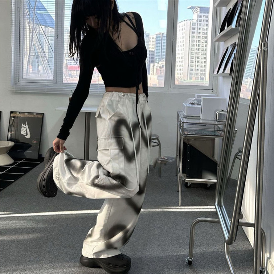 Love graffiti inkjet design side pocket overalls casual pants