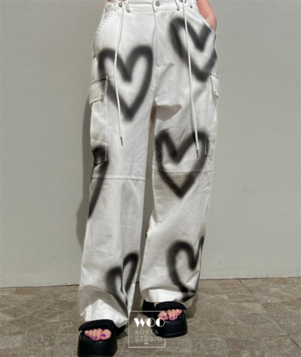 Love graffiti inkjet design side pocket overalls casual pants