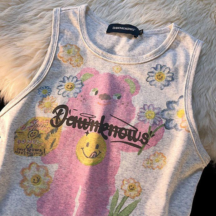 260g modal 1*1 vest women's summer new women's t-shirt graffiti print sleeveless top for outerwear