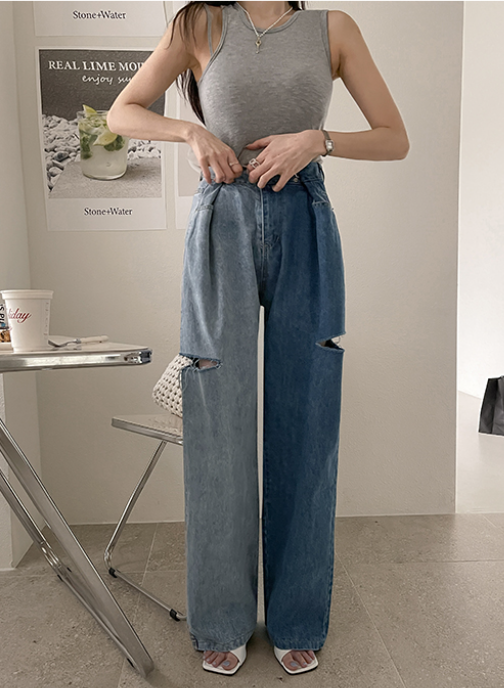6351# Complicated Washed High Waist Small Straight Jeans
