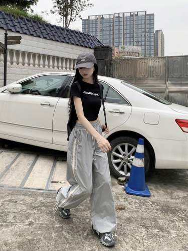 Three-dimensional letter short T-shirt + drawstring wide-leg pants women's loose and thin casual sports trousers trendy
