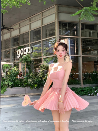~Summer ballet style suspender skirt for women with slim waist and open back pleated A-line skirt