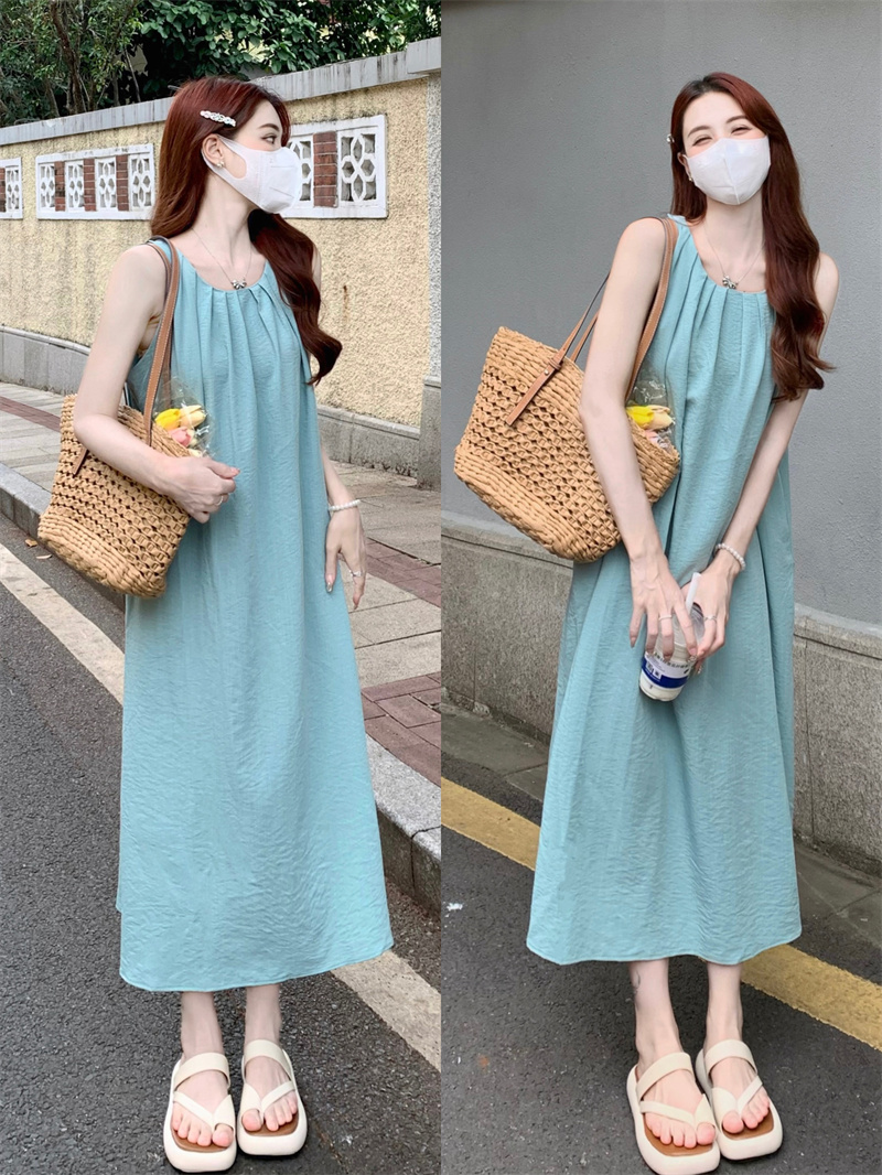 French dress women's summer seaside holiday style gentle halter neck sleeveless vest long skirt