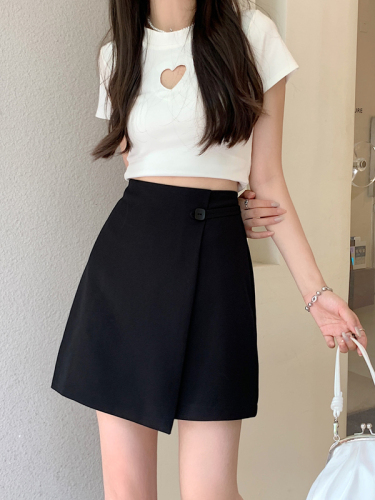 Summer new high waist a-line skirt package hip skirt irregular black skirt shorts