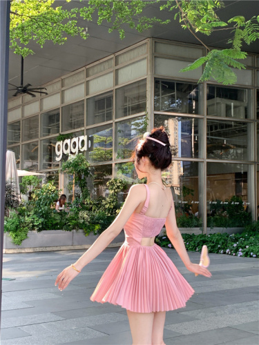 ~Summer ballet style suspender skirt for women with slim waist and open back pleated A-line skirt