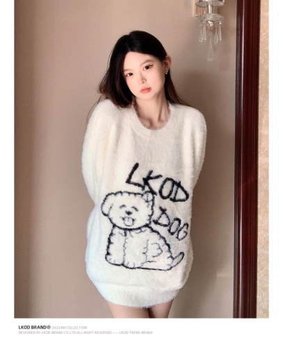 LKSTORE LKOD autumn and winter new sea hair puppy jacquard sweater men and women couple models long-sleeved trendy brand