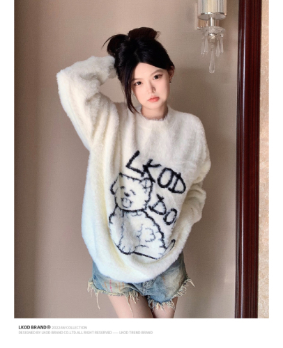 LKSTORE LKOD autumn and winter new sea hair puppy jacquard sweater men and women couple models long-sleeved trendy brand
