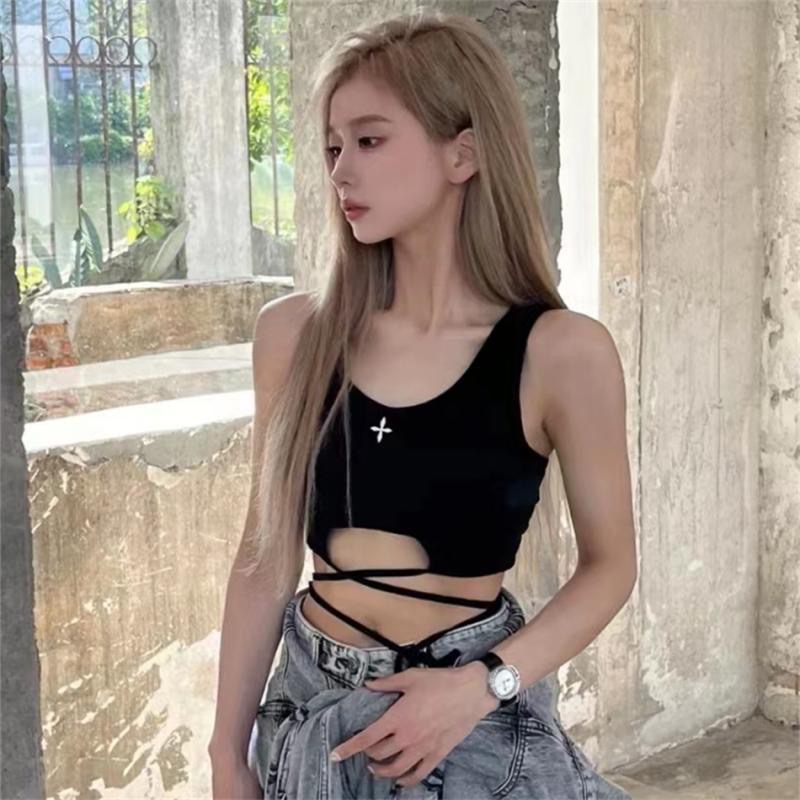 Cross Flower Fighting Vest White Deer Zhang Tianai Same Belt Design Pure Cotton Slim Sports Camisole Top