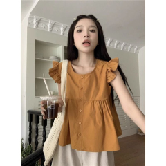 Ruffled small flying sleeve shirt summer design feeling small crowd age-reducing foreign style short a-line doll shirt top women's clothing