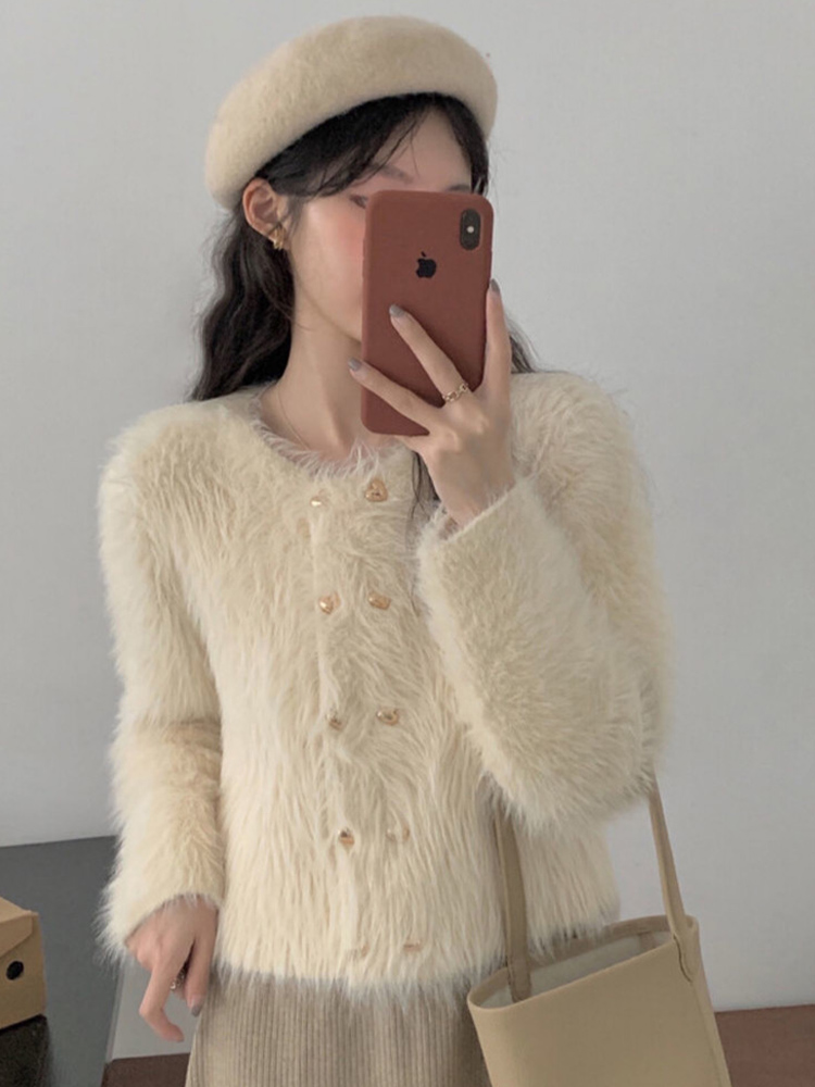 Xiaoxiangfeng Soft Waxy Sweater Coat Women's Winter French Style First Love Short Tops High-quality Knitted Cardigan Outerwear Thick
