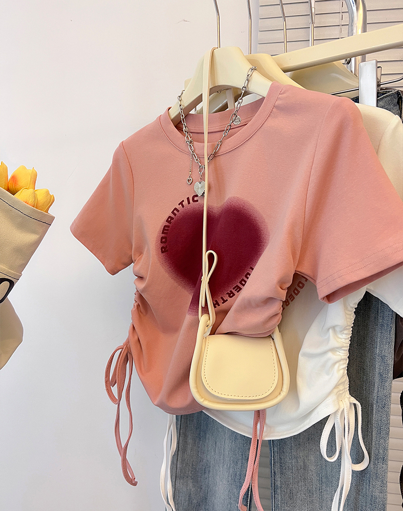Cotton back bag 210g Odell 92 cotton 8 spandex short-sleeved T-shirt female print drawstring Tmall quality