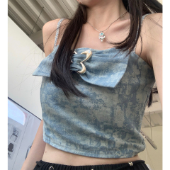 JOEYJOY wine one camisole women's outer wear summer 2023 new blue tie-dye inner sweet and spicy top