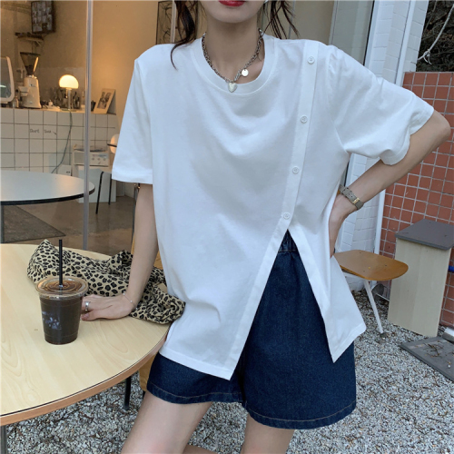 Slit t-shirt women's summer short-sleeved design sense irregular Harajuku style loose net red
