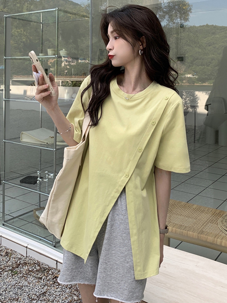 Slit t-shirt women's summer short-sleeved design sense irregular Harajuku style loose net red