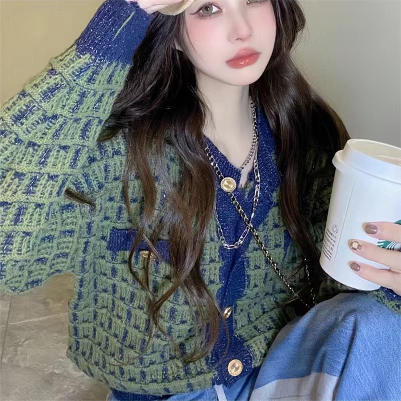 Korean style chic small fragrant sweater jacket women's autumn and winter outerwear thickened soft waxy lazy wind loose knitted cardigan